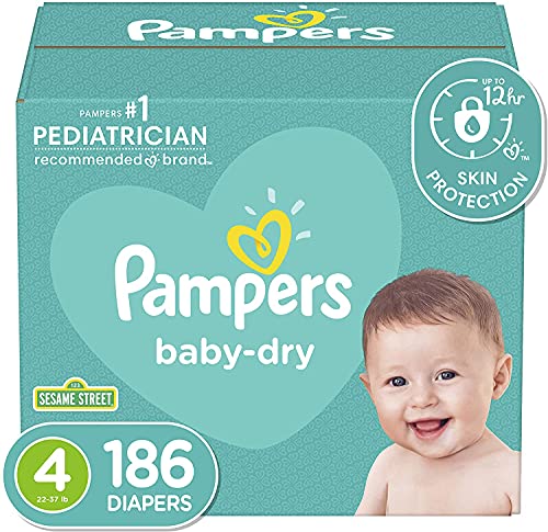 Book Cover Diapers Size 4, 186 Count - Pampers Baby Dry Disposable Baby Diapers, ONE MONTH SUPPLY