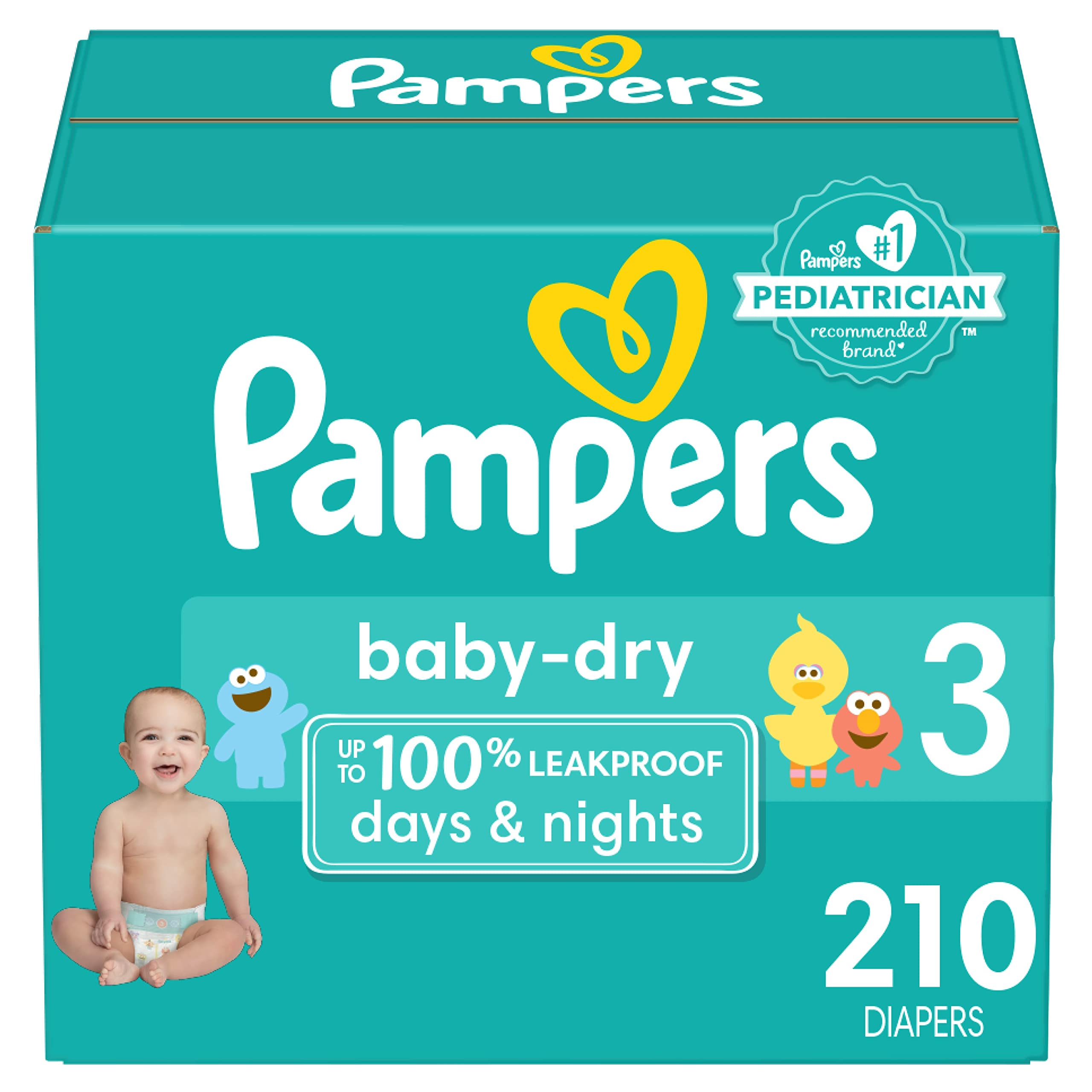 Book Cover Diapers Size 3, 210 Count - Pampers Baby Dry Disposable Baby Diapers (Packaging & Prints May Vary) Size 3 210