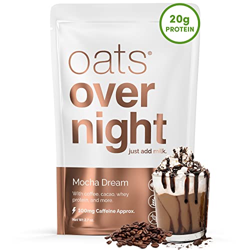 Book Cover Oats Overnight - Mocha Dream - 20g Protein, High Fiber Breakfast Shake 100mg Caffeine - Gluten Free, Non GMO Oatmeal (2.7 oz per meal) (8 Pack)