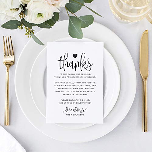 Bliss Collections Wedding Thank You Place Setting Table Cards - Great Addition to Your Centerpiece Decor or Wedding Decorations for Reception, Pack of 50, 4x6 Modern Calligraphy Design