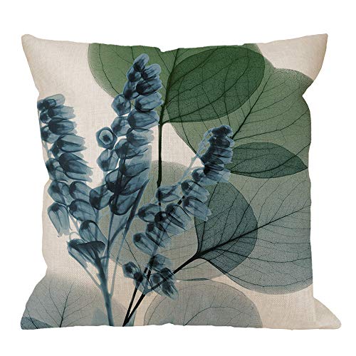 Book Cover HGOD DESIGNS Leaves Throw Pillow Cushion Cover,Blue Lily of Eucalyptus Cotton Linen Polyester Decorative Home Decor Sofa Couch Desk Chair Bedroom 18x18inch Square Throw Pillow Case,Green