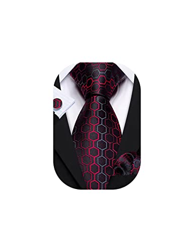 Barry.Wang Mens Plaid Check Silk Necktie Formal Business Wedding Luxury Ties and Pocket Square Cufflinks Set