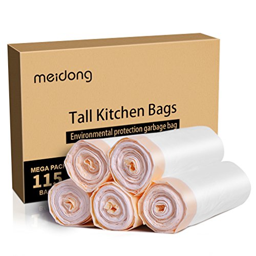Meidong Garbage Bags 13 Gallon Trash Bags Large Tall Kicthen Drawstring Strong Bags for Living Room Bedroom Bin Can (115 Count)