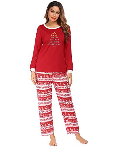 Book Cover Ekouaer Christmas Pajamas Set Matching Christmas Pjs Set Holiday Pajamas for Women Reindeer Sleepwear Nightgown