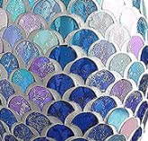 Whole Housewares 4-Pieces Bathroom Accessory Set Bright-Colored Mosaic Glass Bath Ensemble-Lotion Dispenser/Toothbrush Holder/Cotton Jar/vanity tray (Blue)