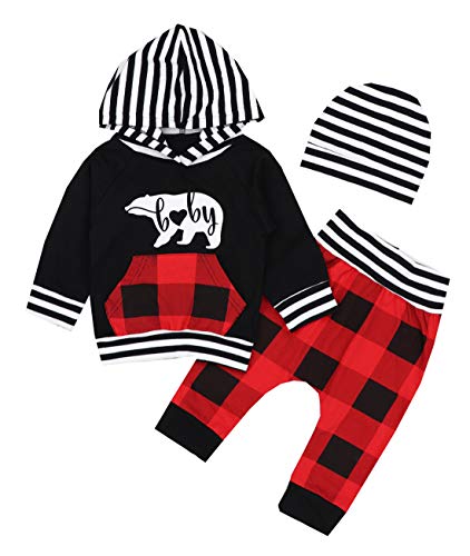 Toddler Infant Baby Boys Clothes Bear Printed Long Sleeve Hoodie Tops Sweatshirt Leggings Pants Outfits Set