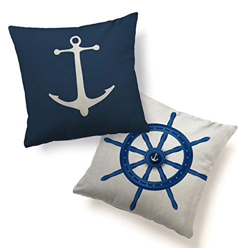 Book Cover XXXFLOWER Anchor Pillow Cover Cushion Case 2 Pack Nautical Throw Pillows Home Decorative Anchor Helm Navy Throw Pillowcases 18