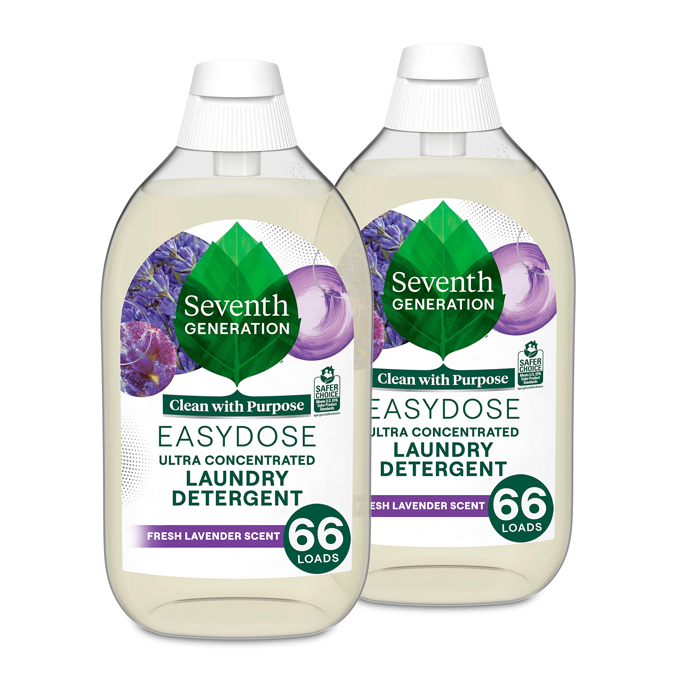 Seventh Generation EasyDose Laundry Detergent Fresh Lavender Scent 2 Pack Ultra Concentrated Washing Detergent 23 oz 2 Count (Pack of 1) Lavender