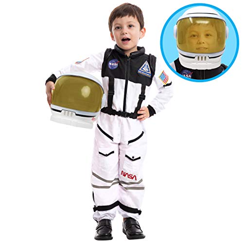Book Cover Astronaut NASA Pilot Costume with Movable Visor Helmet for Kids, Boys, Girls, Toddlers Space Pretend Role Play Dress Up, School Classroom Stage Performance, Halloween Party Favor (Large (10-12yr))