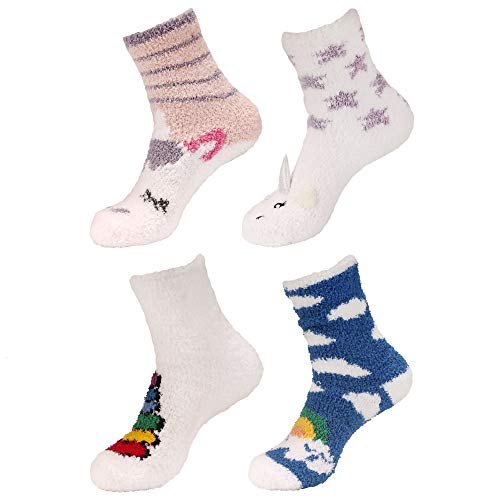 Women's Super Soft Warm Microfiber Fuzzy Cozy Unicorn Series Crew Socks