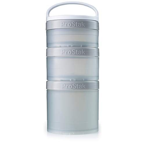 Book Cover BlenderBottle ProStak Twist n Lock Storage Jars Expansion 3-Pack with Removable Handle, Pebble Grey
