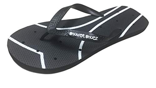 Book Cover Shower Shoez Women's Non-Slip Dorm Gym Pool Water Sandal Flip Flops (7-8, Black/White)