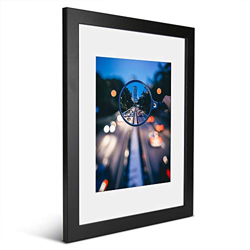 Book Cover iDecorlife Premium 11x14 Black Picture Frames 1PC - 8x10 Picture Frame with Mat or 11x14 Picture Frame Without Mat - Wall Mounting Ready Real Wood Photo Frame