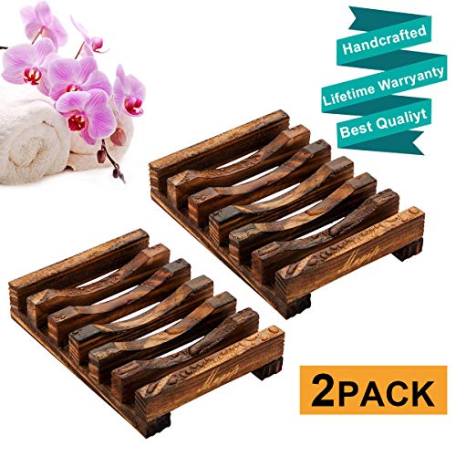 Magift Home Bathroom Wooden Soap Case Holder Sink Deck Bathtub Shower Dish Rectangular Hand Craft Natural Wooden Holder for Sponges, Scrubber, Soap (2pack)