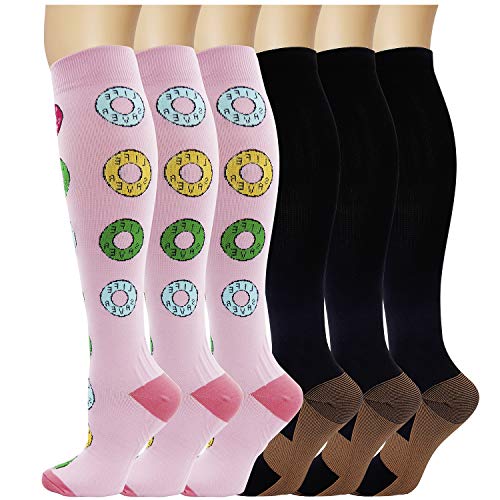 6 Pairs Compression Socks Women Men 20-30 mmHg Knee High Medical Compression Stockings Best Support Socks for Athletic Flight Travel Nurses Pregnancy