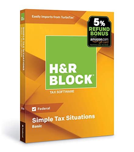 Book Cover H&R Block Tax Software Basic 2018 with 5% Refund Bonus Offer [PC/Mac Disc]