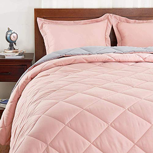 Book Cover Basic Beyond Down Alternative Comforter Set (Queen, Coral/Grey) - Reversible Bed Comforter with 2 Pillow Shams for All Season