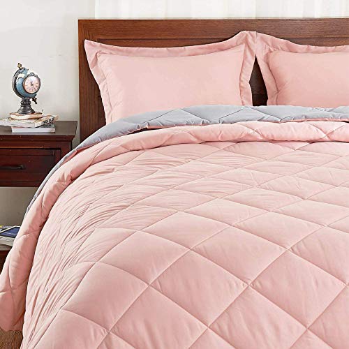 Basic Beyond Down Alternative Comforter Set (Queen, Coral/Grey) - Reversible Bed Comforter with 2 Pillow Shams for All Season