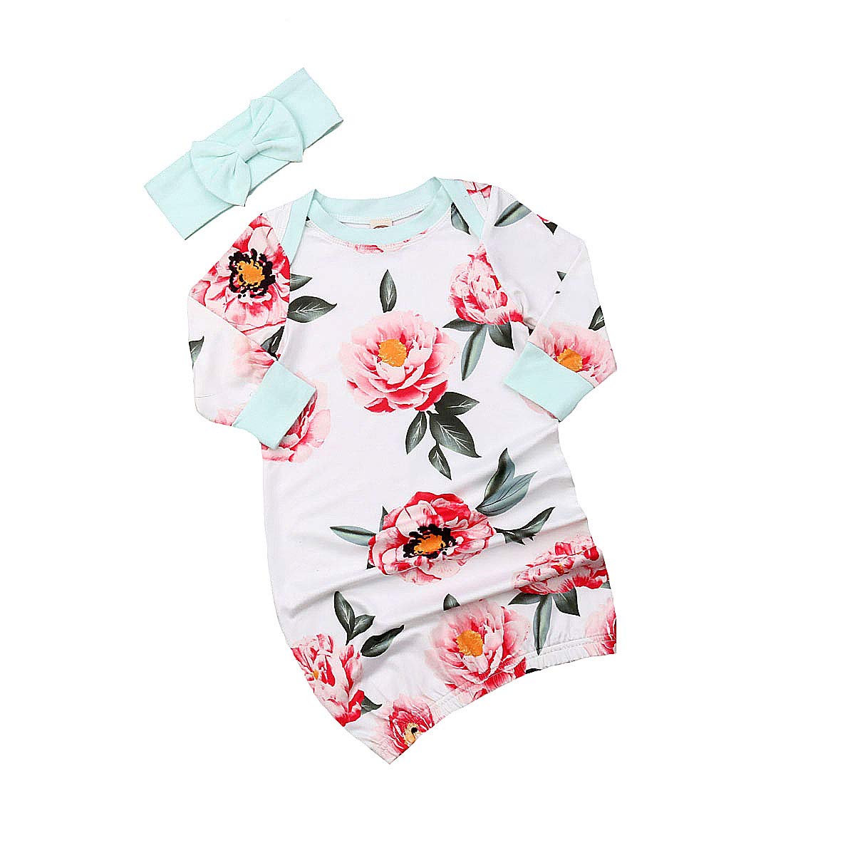 Newborn Baby Boy Girl Long Sleeve Floral Infant Sleepwear Pajamas Set 0-3 Months Floral