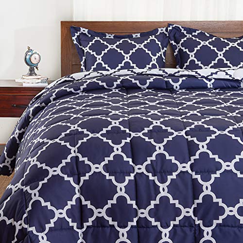 Book Cover Basic Beyond Down Alternative Comforter Set (King, Navy) - Reversible Bed Comforter with 2 Pillows Shams for All Seasons