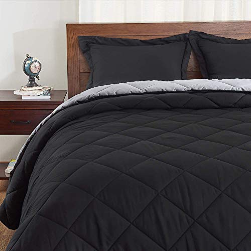 Book Cover Basic Beyond Down Alternative Comforter Set (Twin, Black/Grey) - Reversible Bed Comforter with 1 Pillow Sham for All Seasons