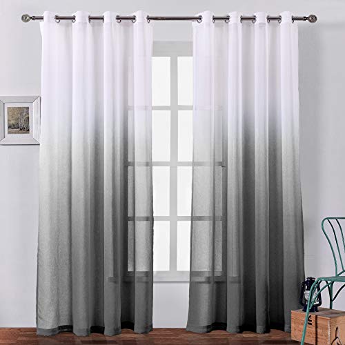 Book Cover Bermino Faux Linen Sheer Curtains Voile Grommet Semi Sheer Curtains for Bedroom Living Room Set of 2 Curtain Panels 54 x 84 inch White