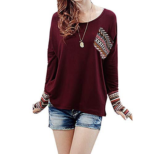 STORTO Women Long Sleeve Folk-Custom Tops Loose Button Trim Blouse Personalized Patchwork Tunic