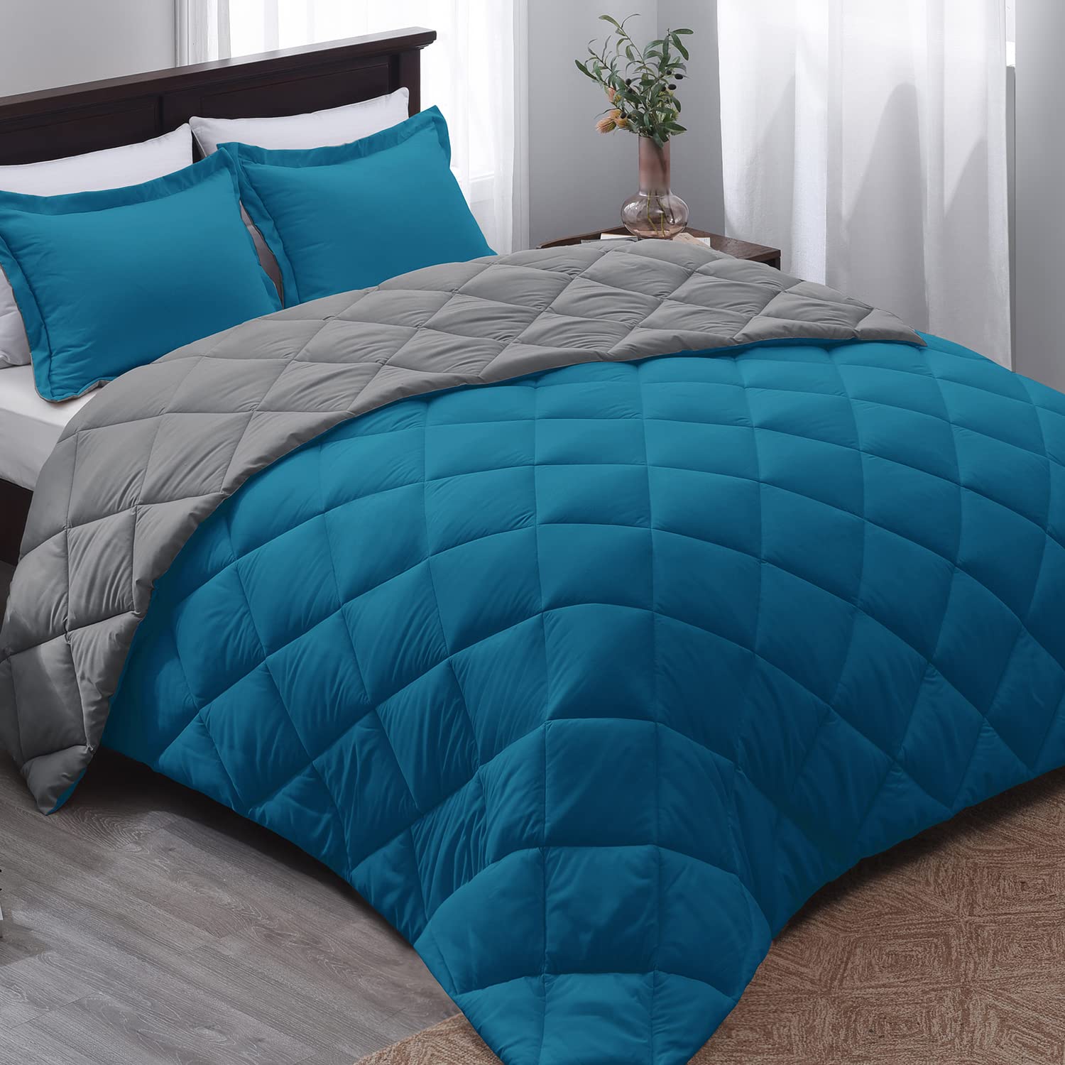 Book Cover Basic Beyond Twin Comforter Set - Blue Comforter Set Twin, Reversible Twin Bed Comforter Set for All Seasons, Algiers Blue/Charcoal Gray, 1 Comforter (66