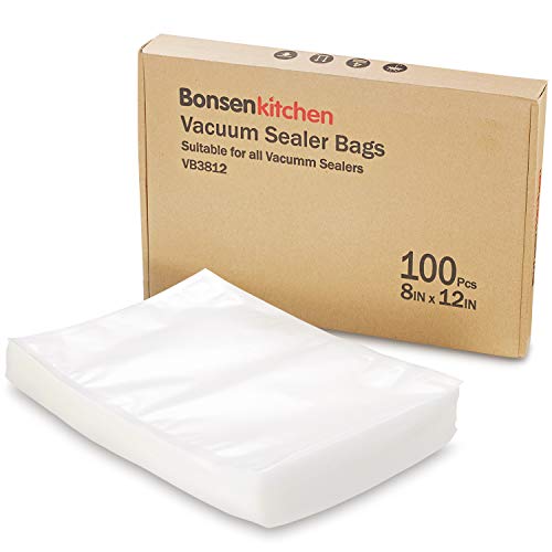 Bonsenkitchen BPA Free Quart Size 8''x12'' Vacuum Sealer Packing Bags for Food Saver and Sous Vide Cooking (100 pcs)