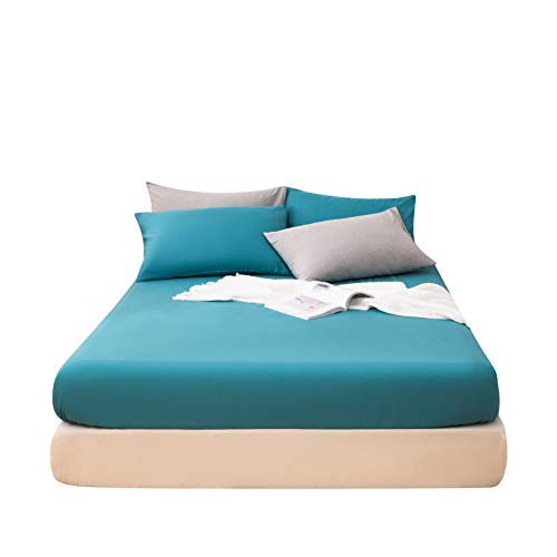 Book Cover Fitted Bottom Sheet Only Premium 1800 Ultra-Soft Fade Resistant Brushed Microfiber Deep Pocket Queen Teal