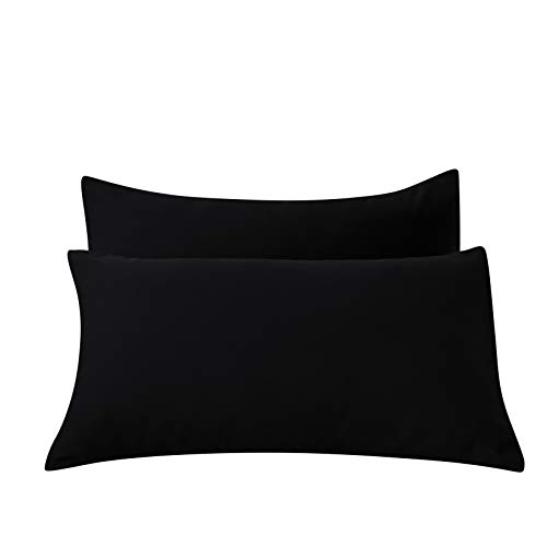 LS Pillowcases Queen 2 Pieces Brushed Microfiber 1800 Plush Experience Machine Washable Black