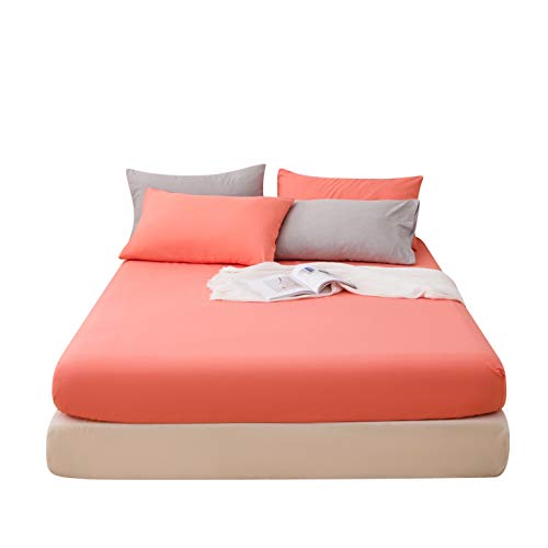 Fitted Bottom Sheet Only Premium 1800 Ultra-Soft Fade Resistant Brushed Microfiber Deep Pocket Queen Coral