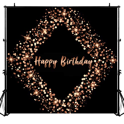 Sensfun Photography Backdrops Rose Gold and Black Happy Birthday Banner Party Decoration Photo Background 6ftx6ft
