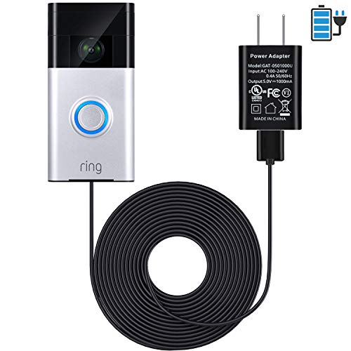 Book Cover 16 ft/ 5 m Charge Cable with DC Power Adapter Compatible with Ring Video Doorbell 1/2, Continuously Charging, No Need to Change the Batteries (for Ring Doorbell 1)