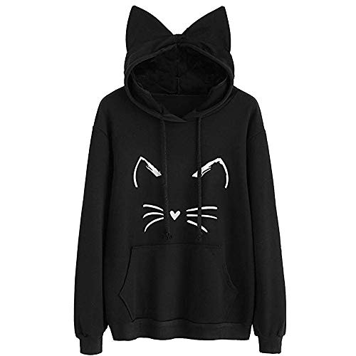 Misaky Teen Girls Hoodie, Cat Ear Solid Long Sleeve Sweatshirt Hooded Pullover Tops Blouse
