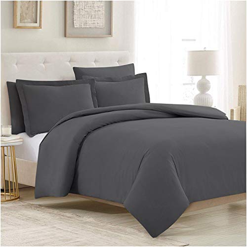 Book Cover Mellanni Grey Duvet Cover Queen Size Set - 5pcs Home Bedding Set Queen Size - Gray Duvet Cover - with 2 Standard Pillow Shams and 2 Pillow Cases Queen Size - Button Closure & Corner Ties (Queen, Gray)