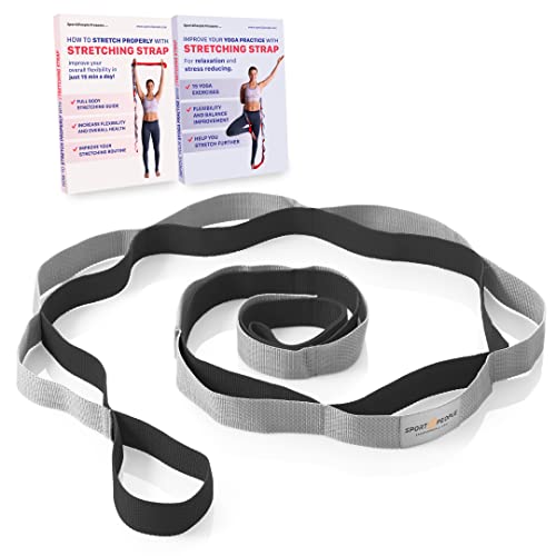 sport2people Stretching Strap for Yoga, Flexibility, Rehabilitation - 2 Free Exercise Ebooks - Get Flexible with 12-Loop Stretch Band for Rehab, Recommended by Physical Therapists and Trainers