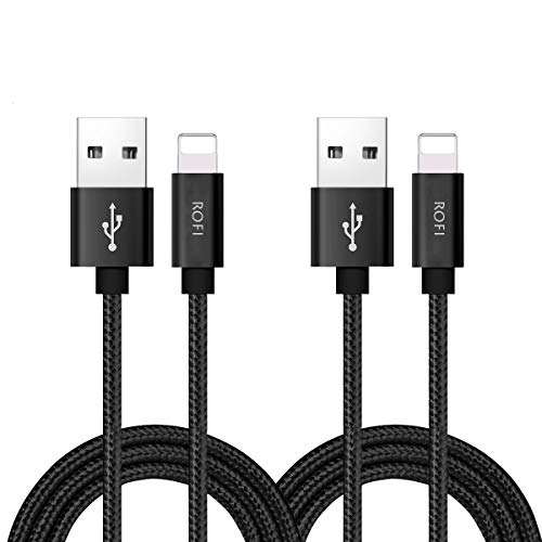 RoFI Phone Charger Cable [2Pack 2 Feet] Nylon Braided Fast Charging USB Cord 0.6M Compatible iPhone X 8 8 Plus 7 7 Plus 6s 6s Plus 6 6 Plus 5 5S 5C SE Air Mini and Car Display (Black)