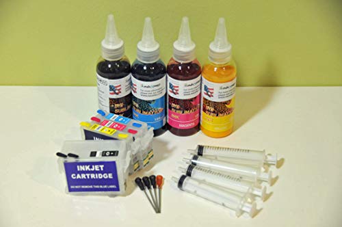 INKXPRO Brand 4X100ml Sublimation Refillable Cartridge Kit with Auto Reset Chips- Workforce WF-7210 WF-7710 WF-7720 Printer (RC252S)