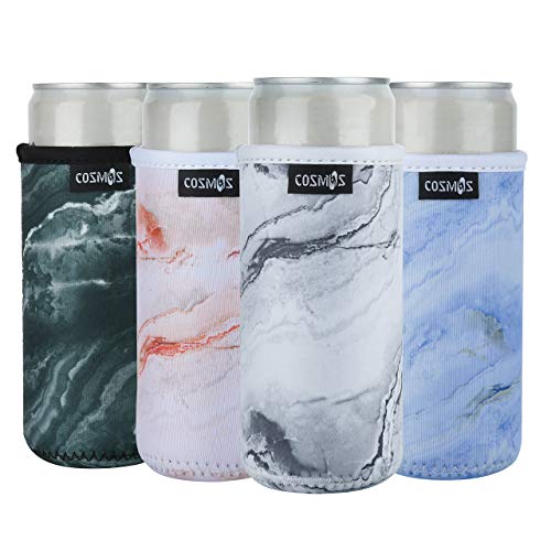 Book Cover CM Pack of 4 Soft Neoprene Slim Can Cooler Skinny Can Sleeve Insulator Cover for 12 Fluid Oz Beverage, Energy Drink, Beer Slim Cans Skinny Cans
