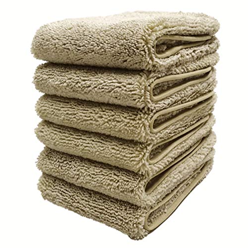 Book Cover Polyte Premium Lint Free Microfiber Washcloth Face Towel, 13 x 13 in, Set of 6 (Beige)