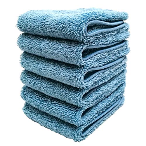 Book Cover Polyte Premium Lint Free Microfiber Washcloth Face Towel, 13 x 13 in, Set of 6 (Blue)