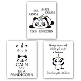 Homdeco Unicorn Panda Art Print Set Of 3 (8”X10”, Motivational Canvas Wall Art, Keep Clam And Be A Pandicorn Printing For Kids Room Decoration, No Frame