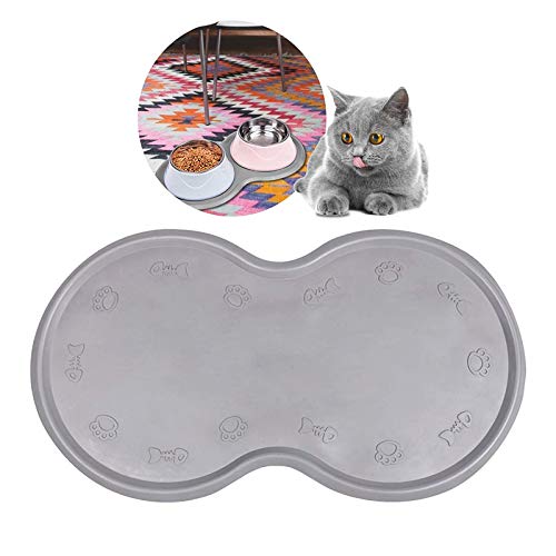 Book Cover Pet Feeding Mat Cat & Dog Mats for Food & Water - Flexible and Easy to Clean Feeding Mat - Non-Slip Waterproof Feeding Mat for Dog Food & Water Bowls Nontoxic Rubber Gray…