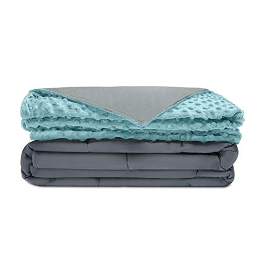 Quility Premium Adult Weighted Blanket & Removable Cover | 15 lbs | 48"x72" | for Individual Between 140-180 lbs | Twin Size Bed | Premium Glass Beads | Cotton/Minky | Grey/Aqua Color