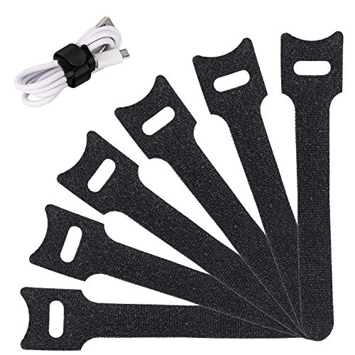 Book Cover Reusable Cable Ties Management Straps -(20 Piece) 6 Inch Strong &Microfiber fastening cloth, Adjustable Fastener Cable Strap Hook and Loop Cord Ties, Black.
