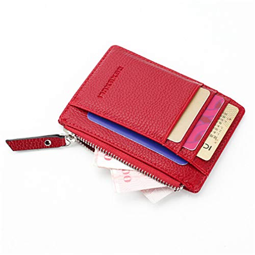 Book Cover HENGSONG Wallet Mini PU Leather Card Holders Purse Men Women Zipper Coin Pocket Ultra Thin Multi-Function Storage Bag,Red