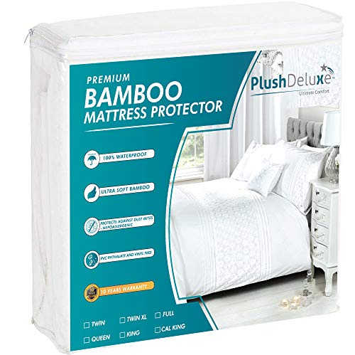 PlushDeluxe Premium Bamboo Mattress Protector - Waterproof, Hypoallergenic & Ultra Soft Breathable Bed Mattress Cover for Maximum Comfort & Protection - PVC, Phthalate & Vinyl-Free (Twin)