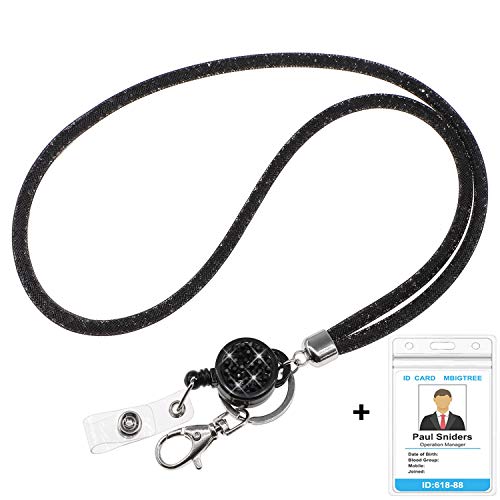 ID Badge Retractable Lanyard Bling, QBeel 32.8" Crystal Lanyard with ID Holder Retractable Necklace Lanyard for Women Keys Wallet - Gold, 1 Pack