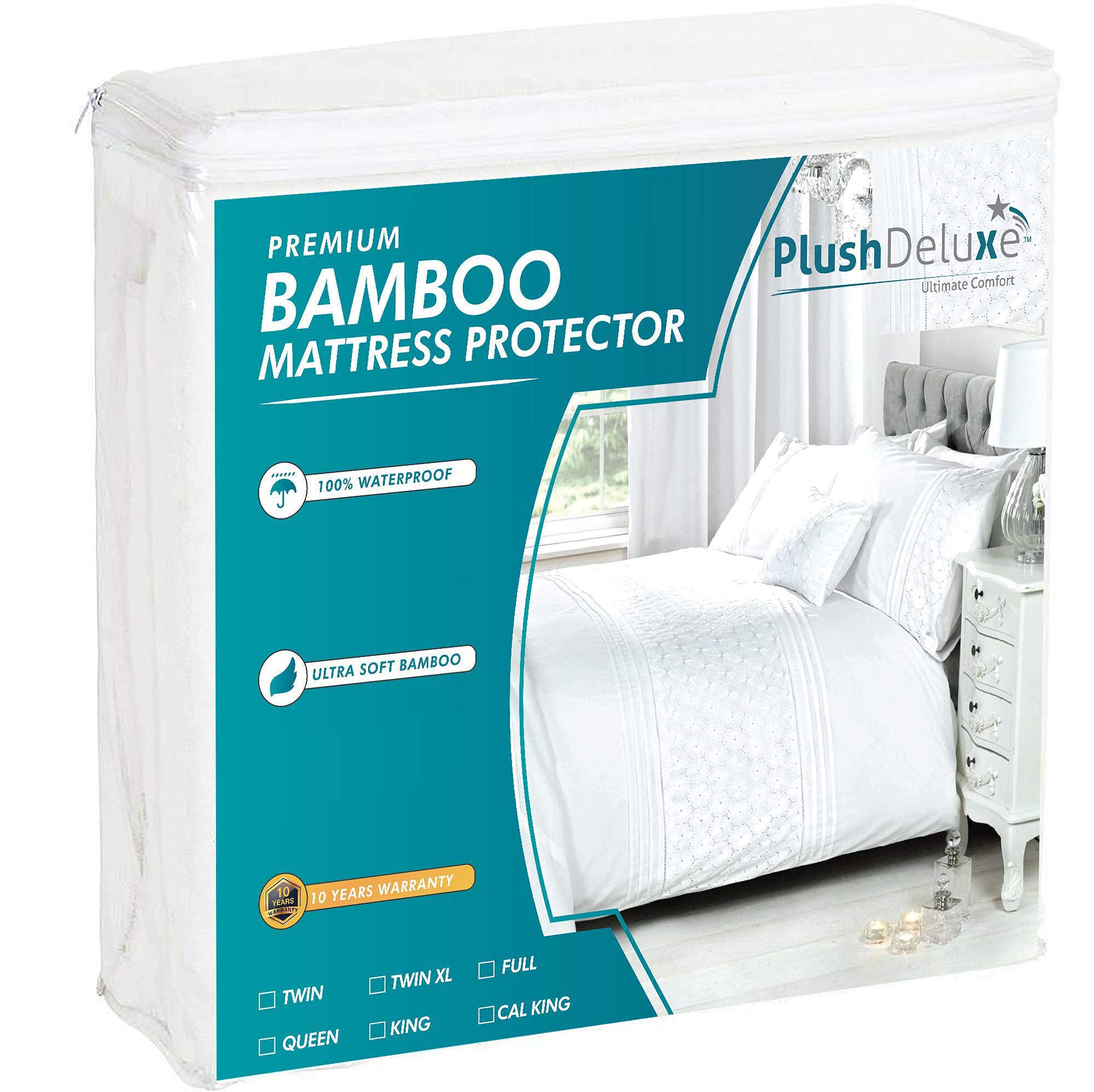 Book Cover PlushDeluxe Premium Bamboo Mattress Protector – Waterproof, & Ultra Soft Breathable Bed Mattress Cover for Comfort & Protection - (King Size) King 76